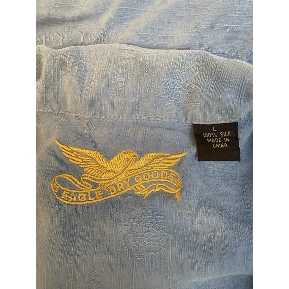 Eagle Dry Goods Co Blue Size L 100% Silk Button Up Shirt Logo on Shirt #208 - Picture 3 of 8
